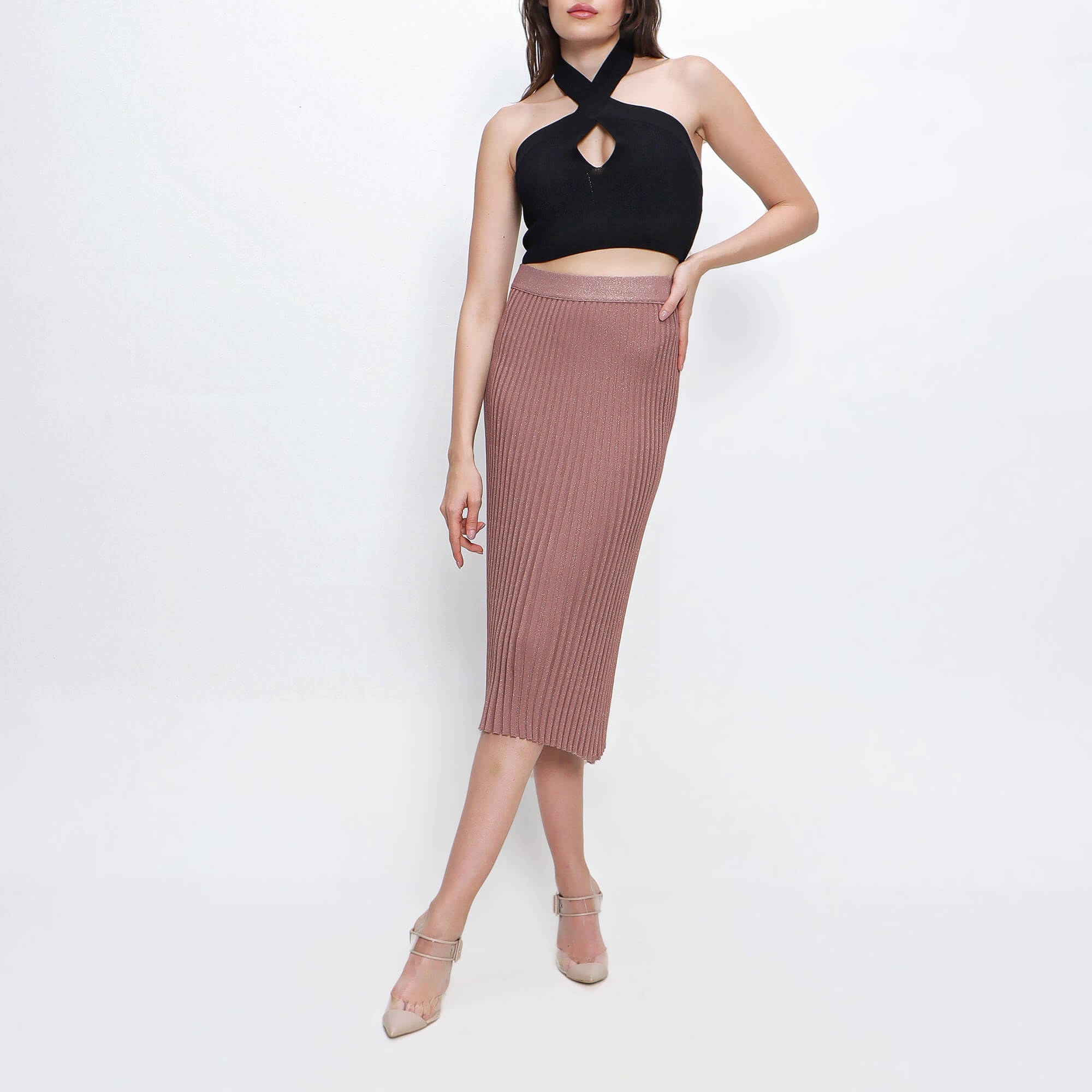 Prada - Rose Shiny Knit Pencil Skirt